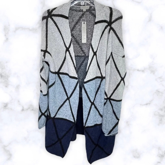 Joseph A Ombré Grid Knit Cardigan Sweater Jacket - Picture 5 of 8